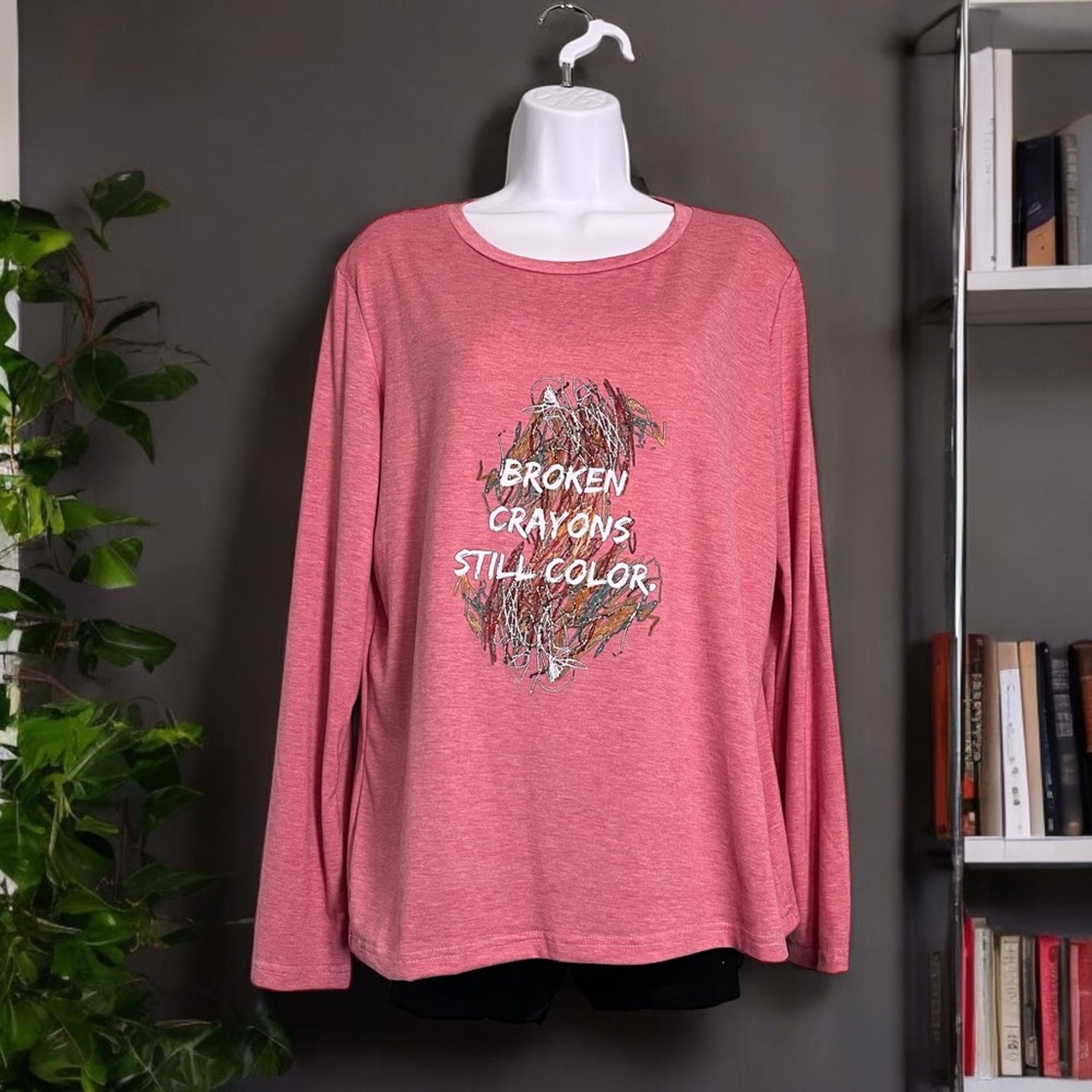 Broken Crayons Still Color. Long Sleeve Tee. Pink.
Size M